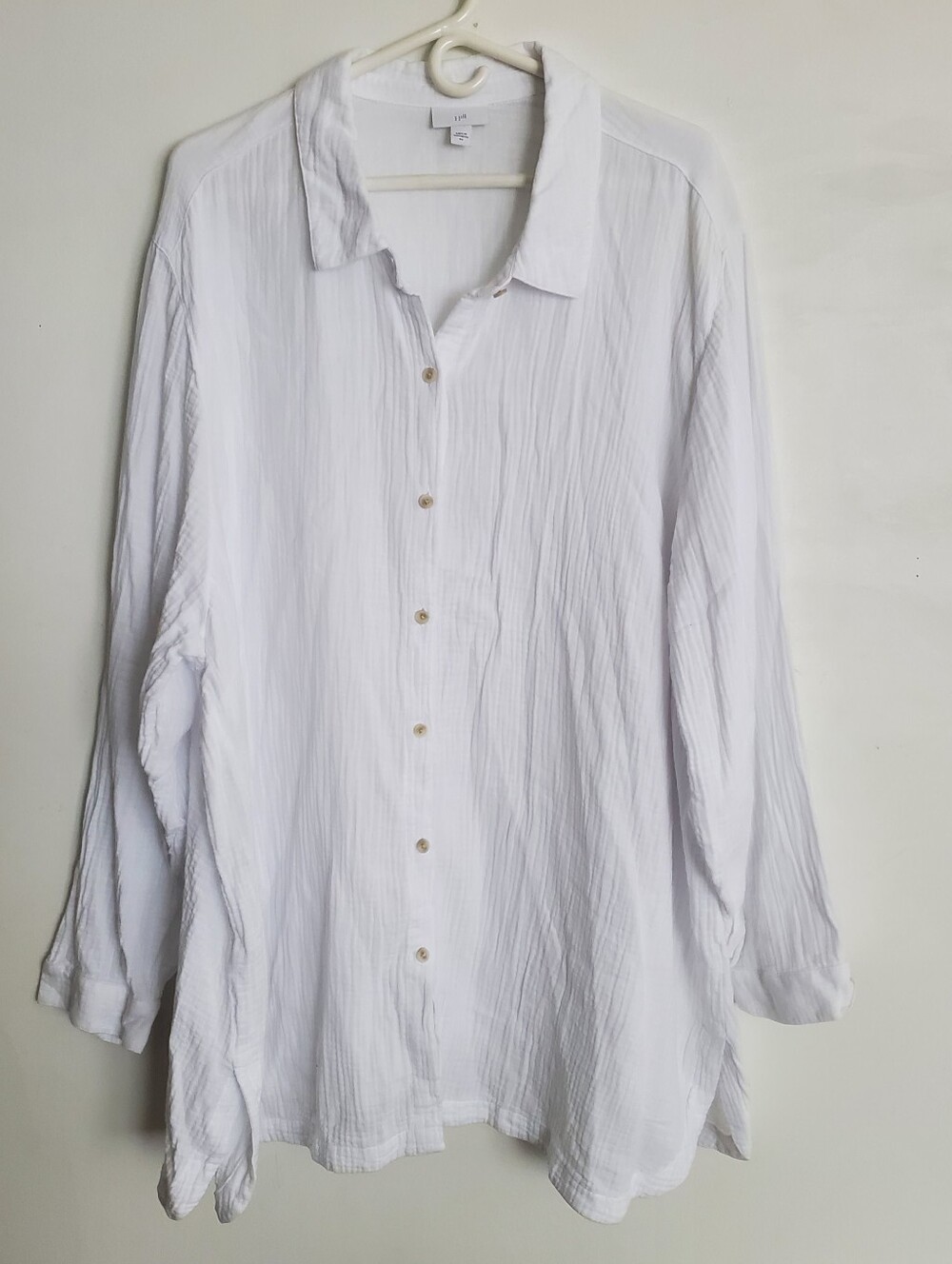 J Jill Womens Shirt Size x4 White Cotton Gauze Collared Button Up Long Sleeve